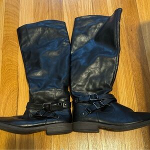 Bamboo Black Leather Knee-High Boots